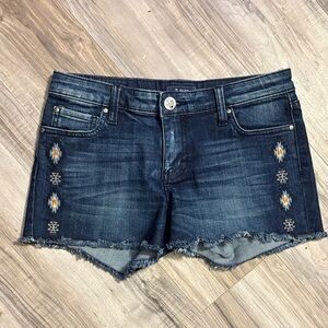 Dark Wash Embroidered Jean Shorts
